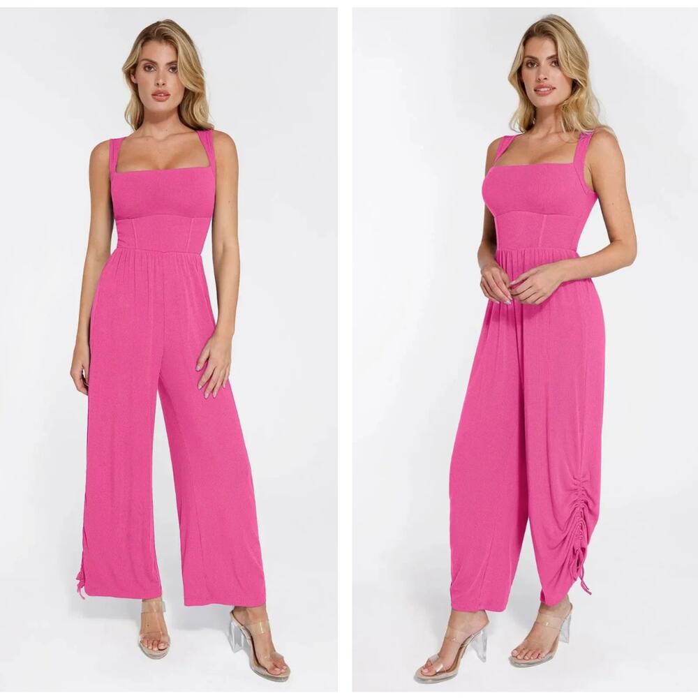 Pink Wide-Leg Square-Neck Jumpsuit